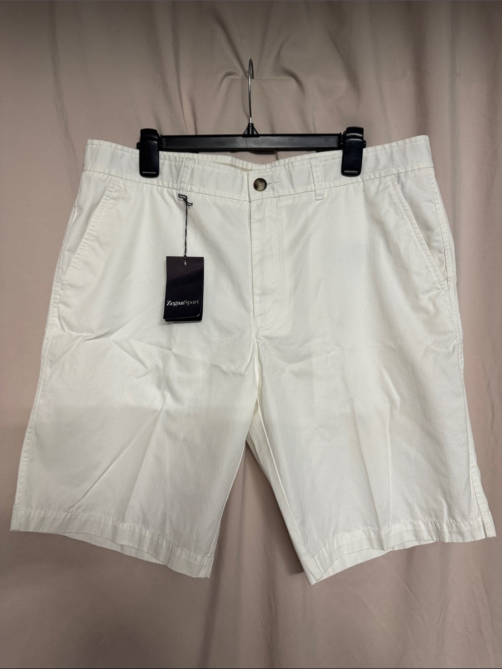 Zegna Sport Flat-Front Cotton Shorts, Size 54, US 37, Color White